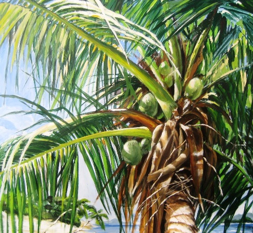 Palmen auf den Seychellen, Ölmalerei